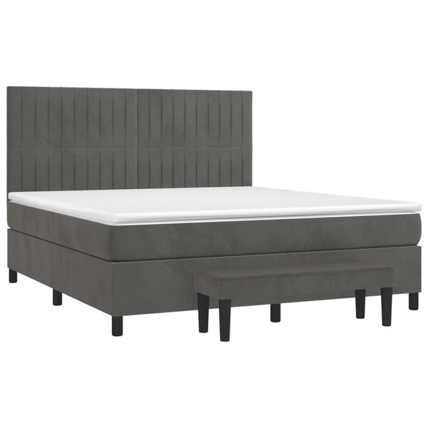 vidaXL Box spring postelja z vzmetnico temno siva 160x200 cm žamet