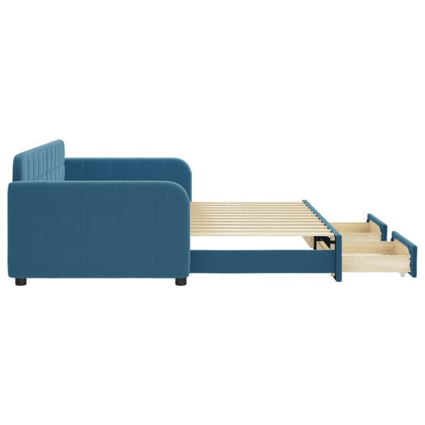 vidaXL Izvlečna dnevna postelja s predali modra 90x200 cm žamet