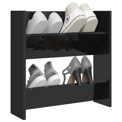 vidaXL Stenska omara za čevlje visok sijaj črna 60x18x60 cm iverna pl.