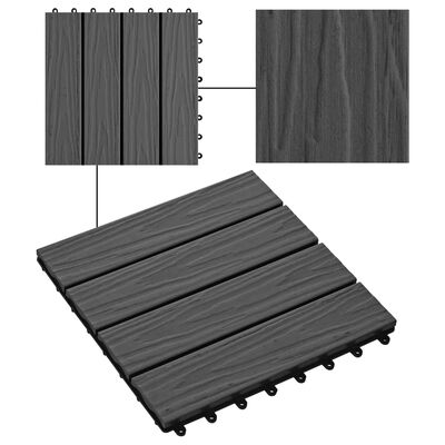 vidaXL Talne plošče 11 kosov globok relief WPC 30x30 cm 1 m² črna