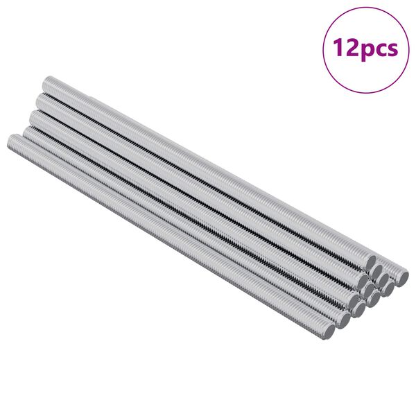 vidaXL Navojna palica 12 pcs srebrna 6 x 135 mm Jeklo