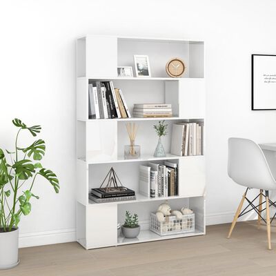 vidaXL Knjižna omara za razdelitev prostora sijaj bela inženirski les