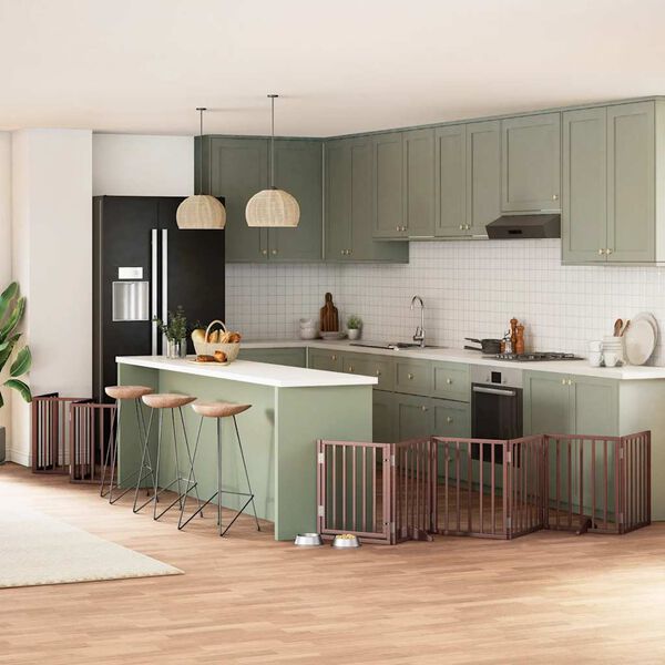 vidaXL Ograda za pse z vrati zložljiva 12 panelov rjava 600 cm les