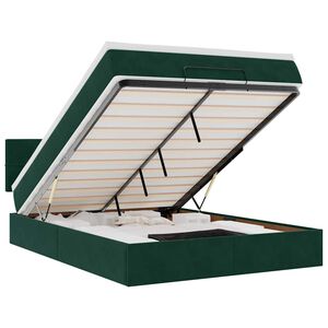 vidaXL Otomanska postelja z vzmetnico & LEDs temno zelena 140x200cm