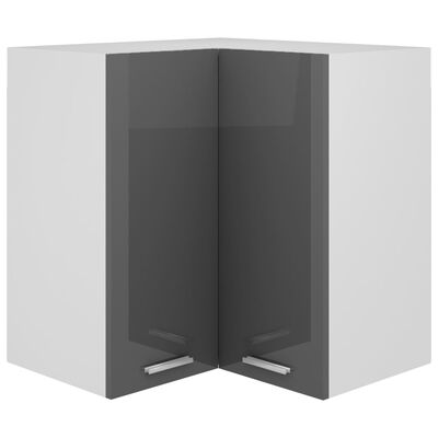vidaXL Viseča kotna omarica visok sijaj siva 57x57x60 cm iverna plošča