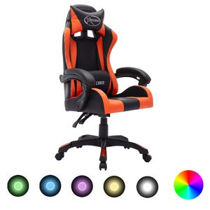 vidaXL Racing stol z RGB LED lučkami oranžno in črno umetno usnje