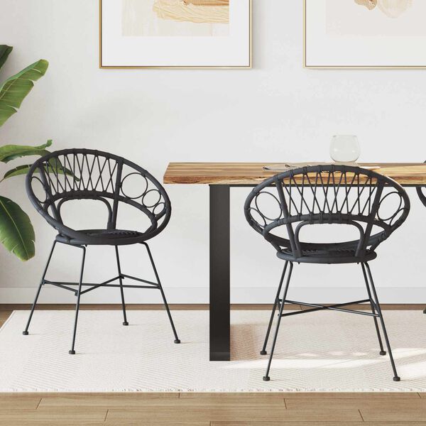 vidaXL Jedilni stol 2 pcs Črna 49 x 51 x 81 cm Ratan in železo