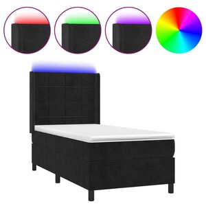 vidaXL Box spring postelja z vzmetnico LED črna 80x200 cm žamet