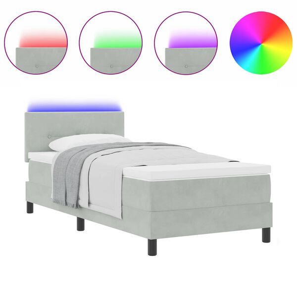 vidaXL LED Box Spring Postelja Svetlo siva 90 x 190 cm Žamet