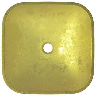 vidaXL Stekleni umivalnik 42x42x14 cm zlat
