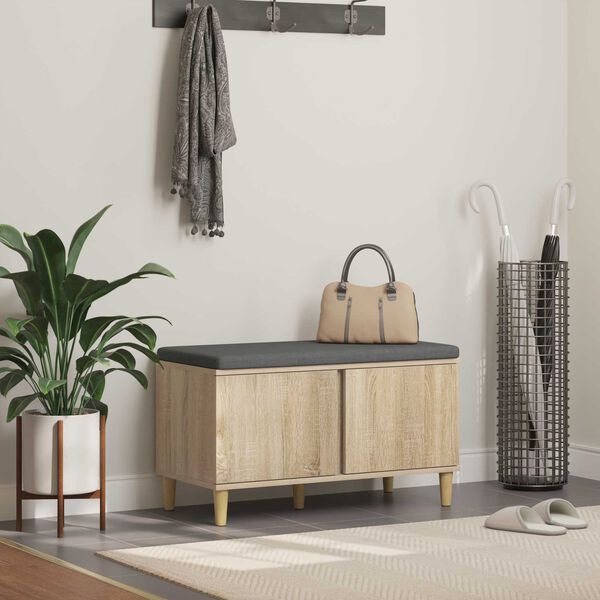 vidaXL Haldna klop z blazino z vrati Sonoma hrast 80 x 38 x 46 cm