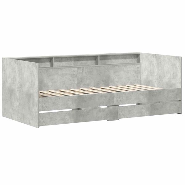 vidaXL Dnevna postelja s predalom Siva 90 x 200 cm Konstruiran les