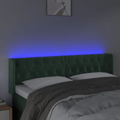 vidaXL LED posteljno vzglavje temno zeleno 163x16x78/88 cm žamet