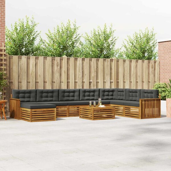 vidaXL Sedežne garniture z blazino 9 pcs Naravna in antracitna