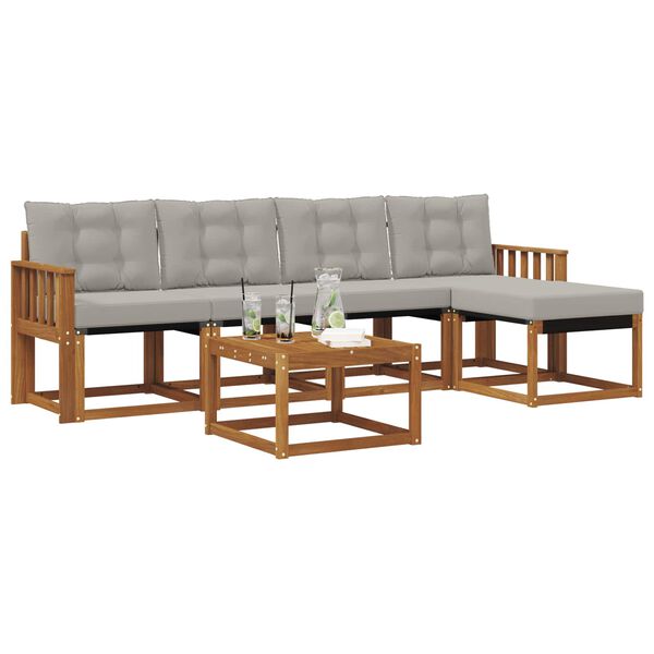 vidaXL Zunanja garnitura za sedenje 6 pcs Naravna in svetlo siva