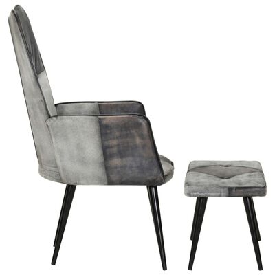 vidaXL Fotelj s stolčkom za noge sivo pravo usnje in platno