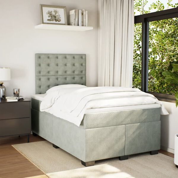 vidaXL Box spring postelja z vzmetnico svetlo siva 120x200 cm žamet
