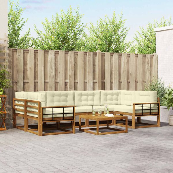 vidaXL Zunanja garnitura za sedenje z blazino 7 pcs Naravna in smetana