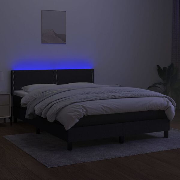 vidaXL Box spring postelja z vzmetnico LED črna 140x190 cm blago