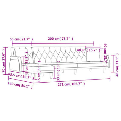 vidaXL Raztegljiv kavč L oblike moder 271x140x70 cm žamet