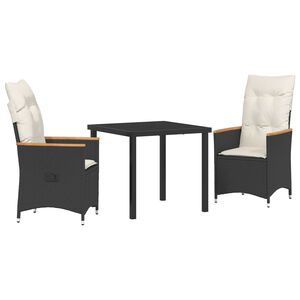 vidaXL Komplet za jedilnico v vrtu z blazino 3 pcs Črna poli ratan