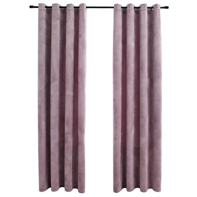 vidaXL Zatemnitvene zavese z obročki 2 kosa žamet roza 140x225 cm