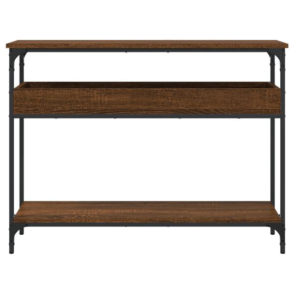 vidaXL Konzolna mizica s polico rjavi hrast 100x29x75 cm inž. les