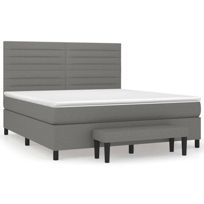 vidaXL Box spring postelja z vzmetnico temno siva 160x200 cm blago