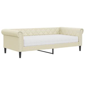 vidaXL Dnevna postelja z vzmetnico krem 90x200 cm umetno usnje