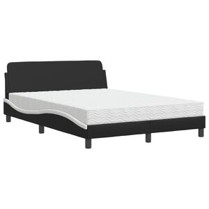vidaXL Postelja z vzmetnico Dover črna in bela 140x190 cm umetno usnje