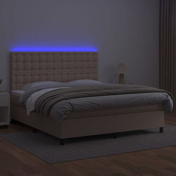 vidaXL Box spring postelja z vzmetnico LED kapučino 160x200 cm