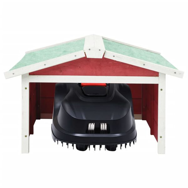 vidaXL Garaža za robotsko kosilnico 72x87x50 cm rdeča in bela lesena