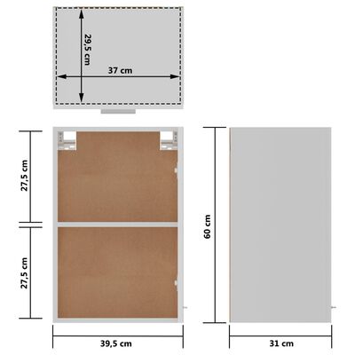 vidaXL Viseča omarica visok sijaj bela 39,5x31x60 cm iverna plošča