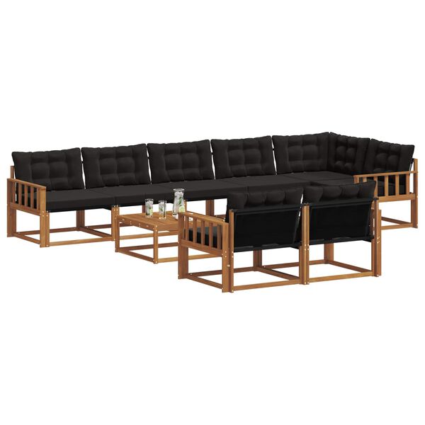 vidaXL Zunanja garnitura za sedenje z blazino 9 pcs Naravna in črna