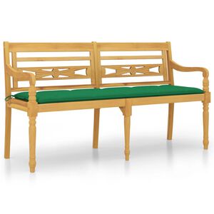 vidaXL Klop Batavia z zeleno blazino 150 cm trdna tikovina