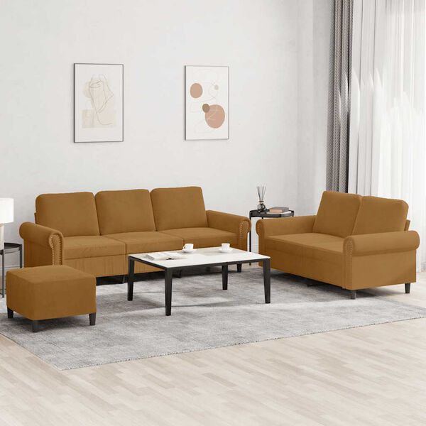 vidaXL Sedežna garnitura 3-delna z blazinami rjav žamet