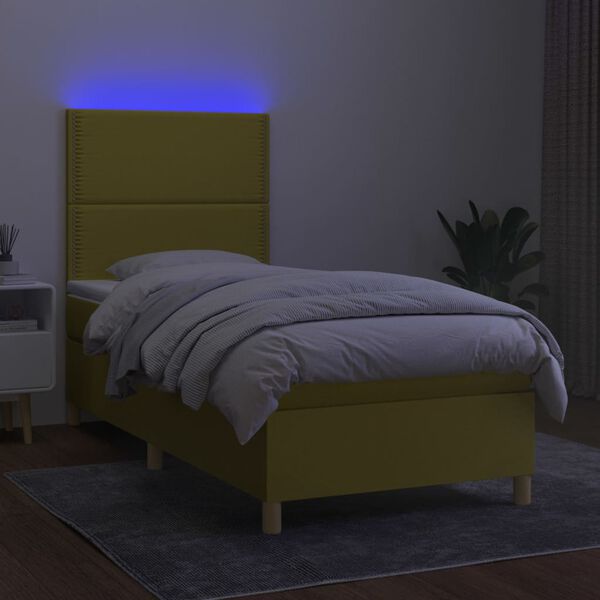 vidaXL Box spring postelja z vzmetnico LED zelena 80x200 cm blago