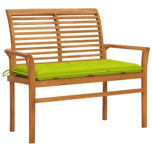 vidaXL Vrtna klop s svetlo zeleno blazino 112 cm trdna tikovina