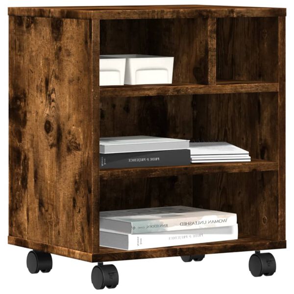 vidaXL Stojalo za tiskalnik s kolesi dimljeni hrast 41x32x48 cm