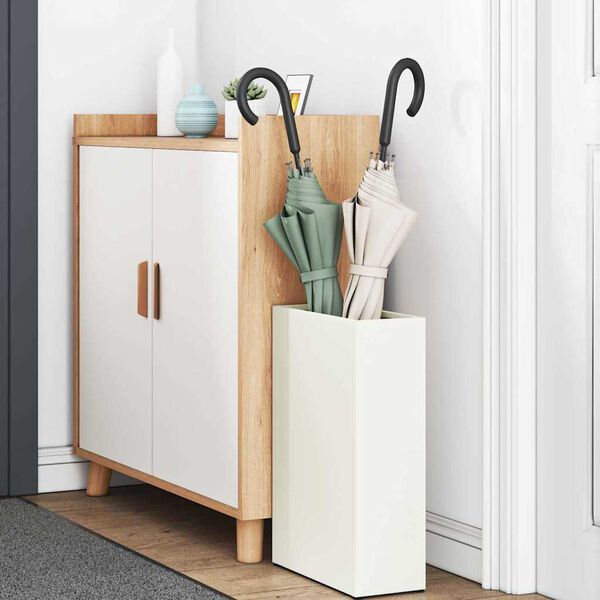 vidaXL Stojalo za dežnik s shranjevanjem Bela 28 x 12 x 41 cm Jeklo