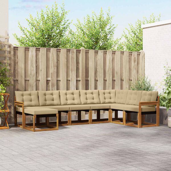 vidaXL Zunanja garnitura za sedenje z blazino 8 pcs Naravna in bež