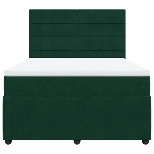 vidaXL Box spring postelja z vzmetnico temno zelena 140x200 cm žamet