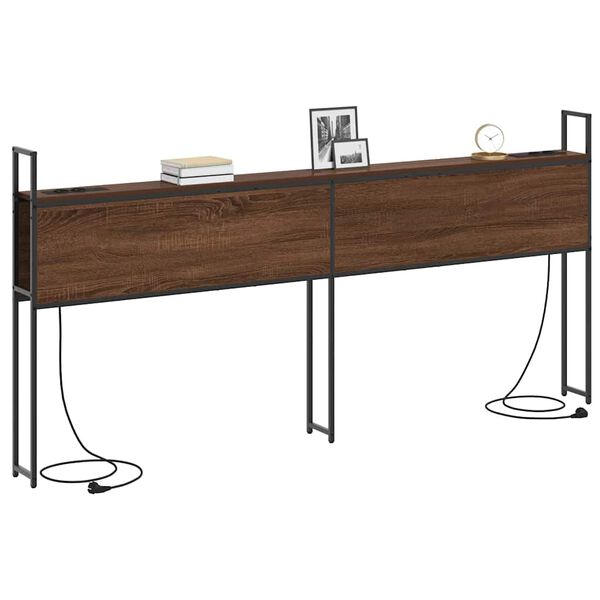 vidaXL Headboard za shranjevanje z postajo za polnjenje Rjavi hrast