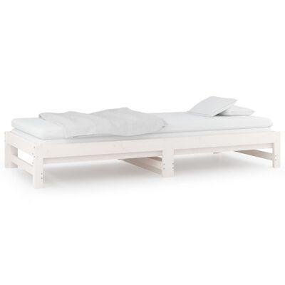 vidaXL Izvlečna dnevna postelja bela 2x(80x200) cm trdna borovina