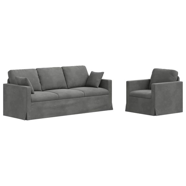 vidaXL Kavč 2 pcs Temno siva 198 x 78 x 80 cm Žamet