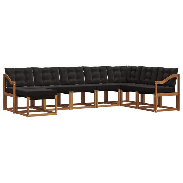 vidaXL Zunanja garnitura za sedenje z blazino 8 pcs Naravna in črna