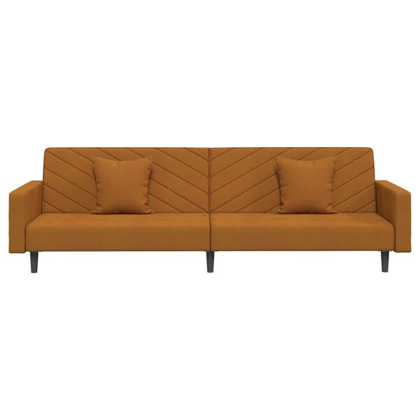 vidaXL Kavč dvosed z leži&scaron;čem in dvema blazinama rjav žamet