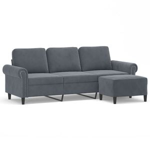 vidaXL Trosed s stolčkom za noge temno siv 180 cm žamet