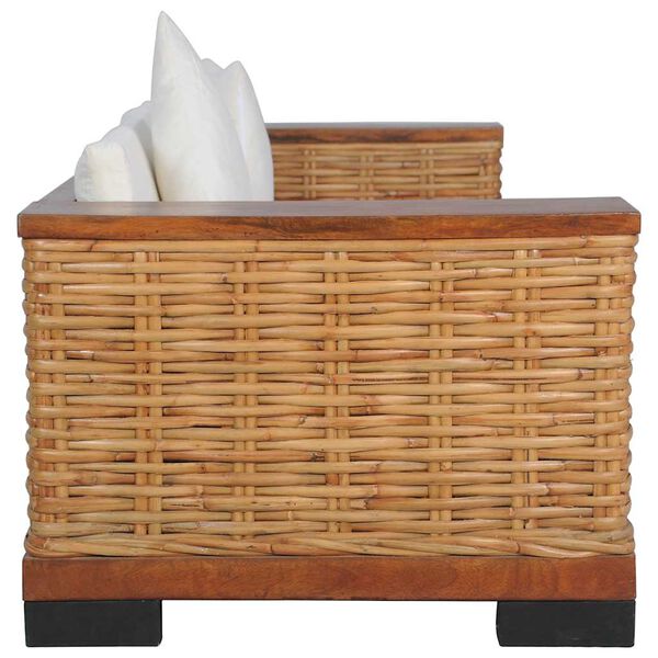 vidaXL Kavč trosed z blazinami rjav naravni ratan