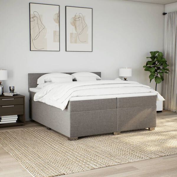 vidaXL Box spring postelja z vzmetnico taupe 200x200 cm blago